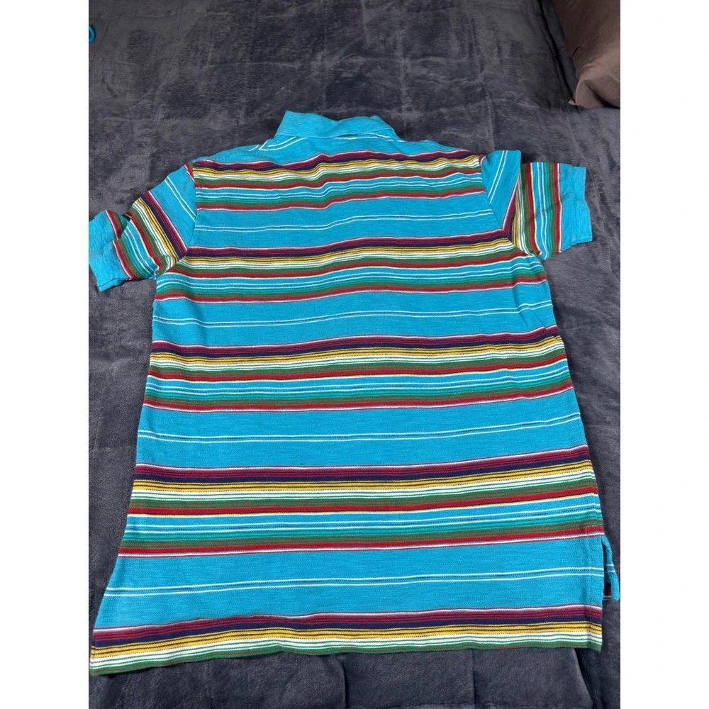Polo Ralph Lauren Mens Large Turquoise Blue Multi Color Striped Polo Shirt L